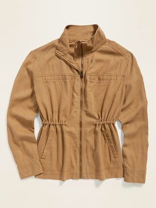 Linen-Blend Utility Zip Jacket for Women | Old Navy (US)