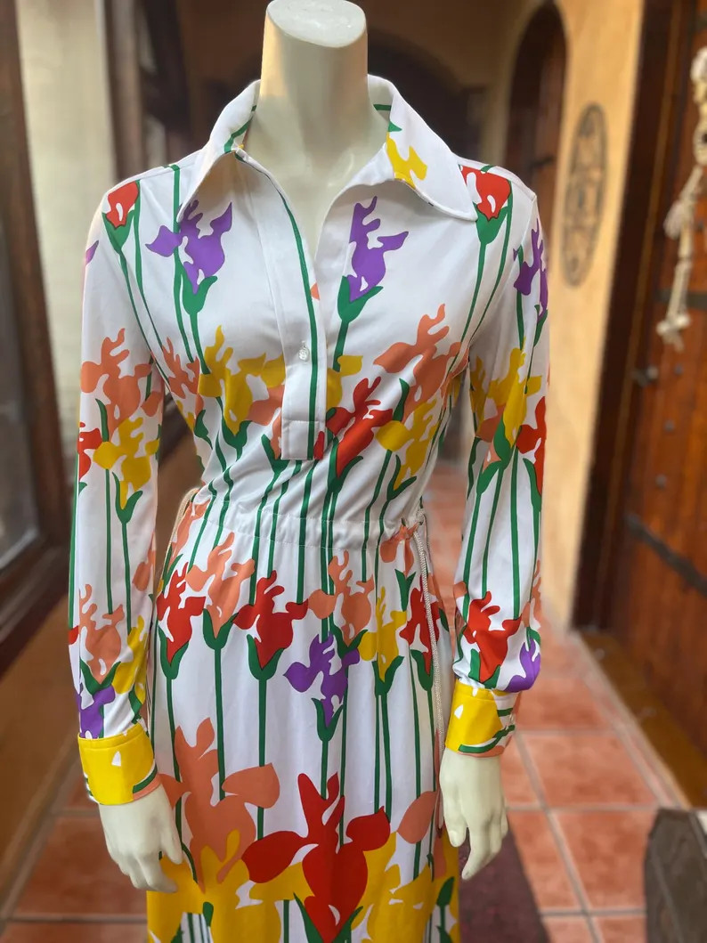 70s Lanvin Paris Floral Jersey Shirt Dress – Rope Tie Waist, Effortless Elegance - Etsy | Etsy (US)