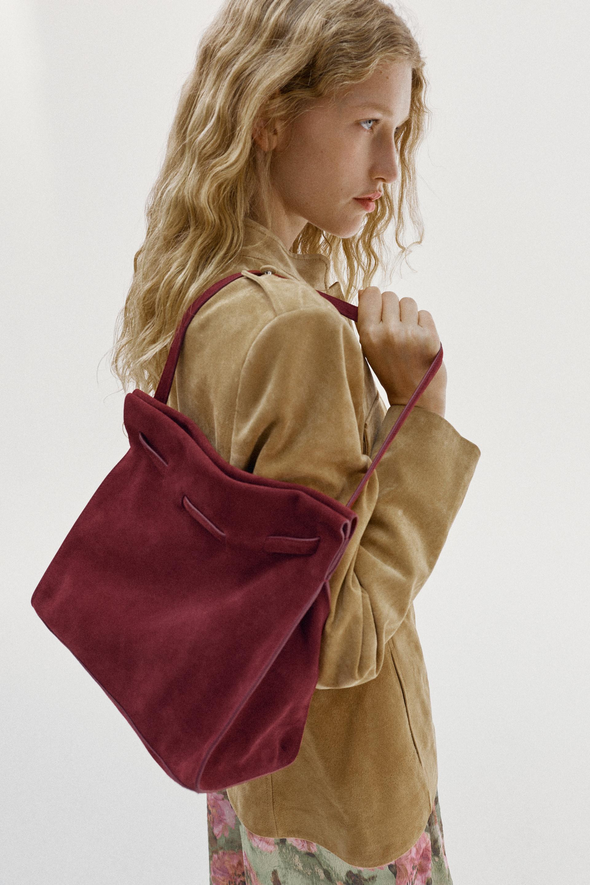 Zara - Medium Suede Shoulder Bag - Russet Brown - One Size Only - Woman | Zara US