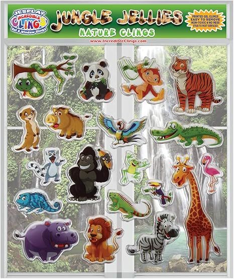 Jungle Jellies Thick Printed Gel Clings – Reusable Glass Window Clings for Kids and Adults - In... | Amazon (US)
