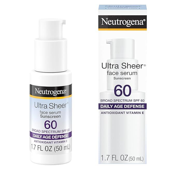 Neutrogena Ultra Sheer Moisturizing Face Serum with Vitamin E & SPF 60+, All Day Facial Sunscreen... | Amazon (US)