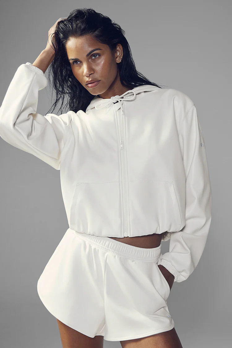 Faux Leather Power Hour Full Zip Cropped Jacket | Alo Yoga (US)