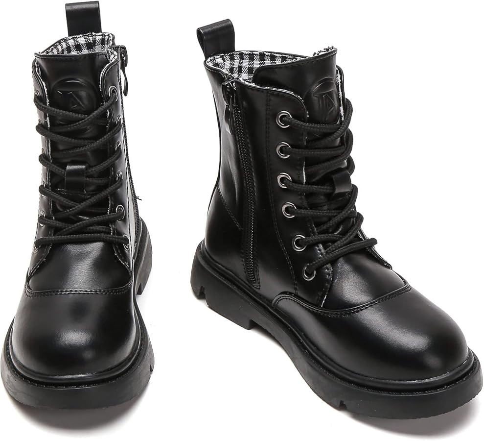 DADAWEN Boys Girls Waterproof Lace Up Glitter Mid Calf Combat Boots With Side Zipper for Toddler/... | Amazon (US)