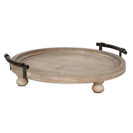 Kate and Laurel Bruillet Round Wooden Footed Tray with Handles 15-inch Diameter Rustic Finish | Walmart (US)