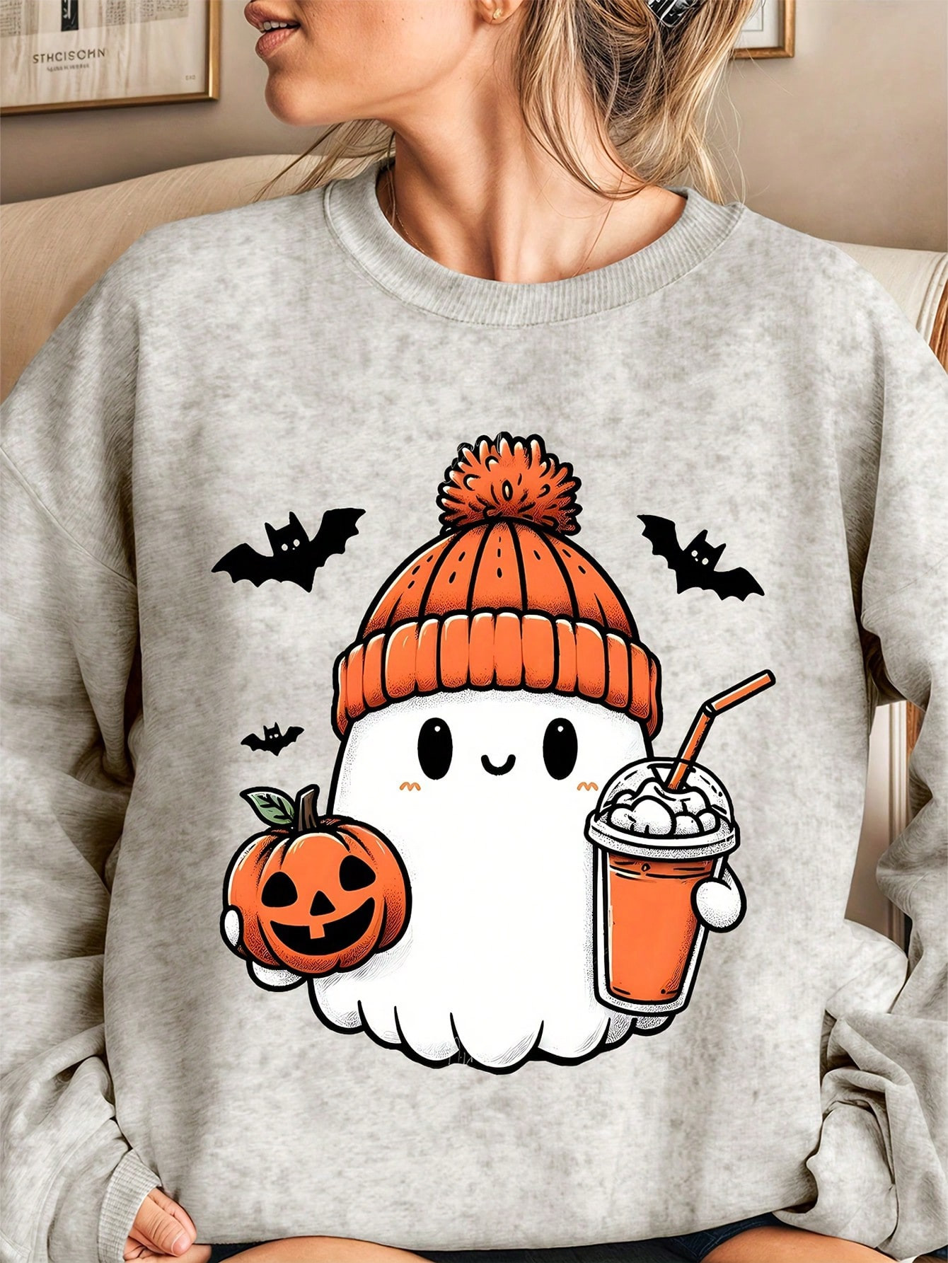 SHEIN LUNE Women Halloween Themed Printed Round Neck Long Sleeve Sweatshirt | SHEIN
