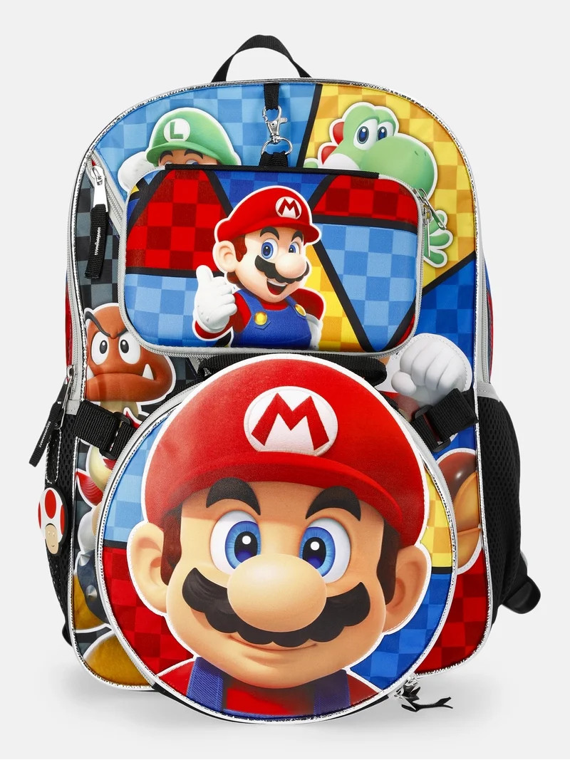 Nintendo Mario Boys 17" Step it Up Backpack with Pouch & Lunch Box, 3-Piece Set, Black | Walmart (US)