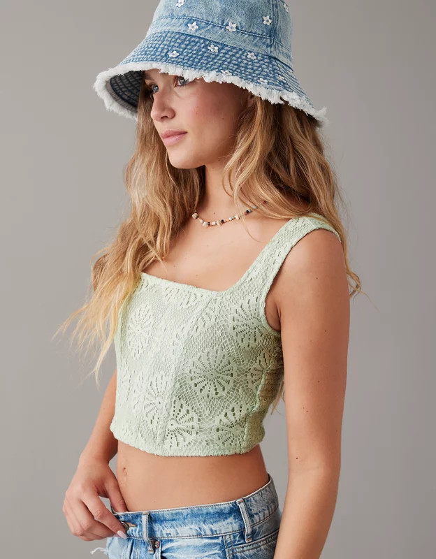 AE Cropped Square-Neck Corset Tank Top | American Eagle Outfitters (US & CA)