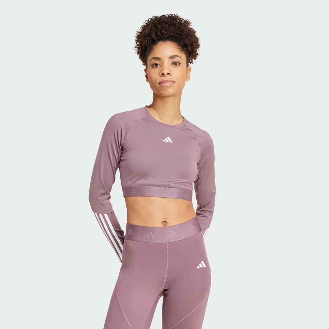 adidas Hyperglam Training Cropped Long Sleeve Tee Shadow Fig L Womens | adidas (US)