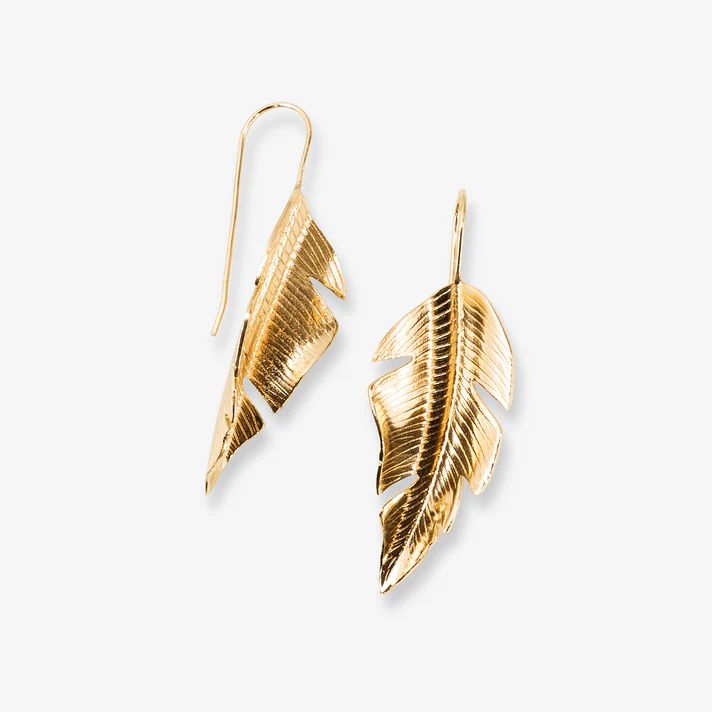 Marta Banana Leaf Threader Earrings Brass | INK+ALLOY