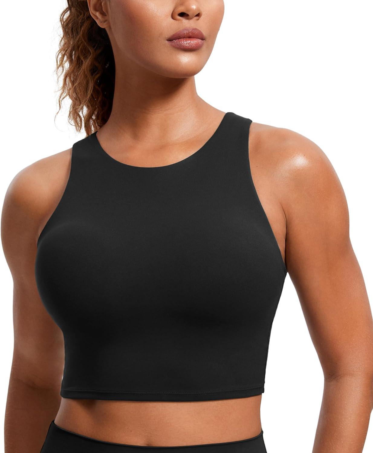 CRZ YOGA Butterluxe Racerback High Neck Longline Sports Bras for Women - Padded Workout Crop Tank... | Amazon (US)
