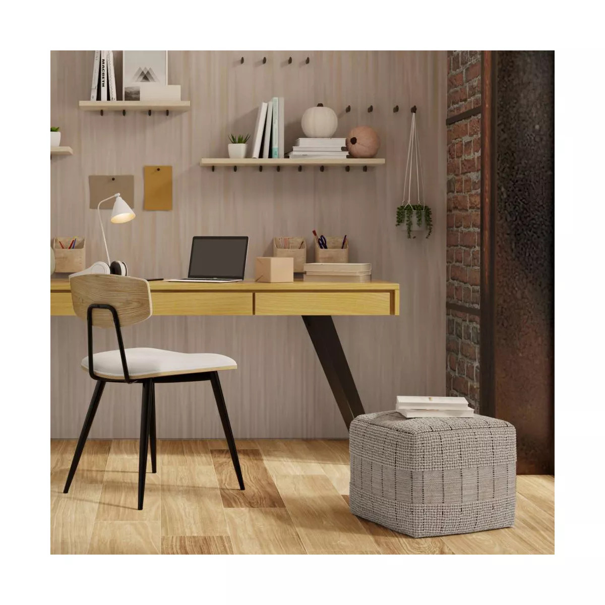 WyndenHall Billie Square Woven Pouf Natural/Gray: Contemporary Cotton Upholstered, No Assembly Re... | Target