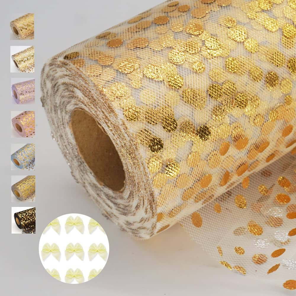 Ivory Polka Dot Tulle Rolls 6 Inch by 50 Yards Glitter Sparkle Fabric Ribbon for DIY Tutu Skirt S... | Amazon (US)