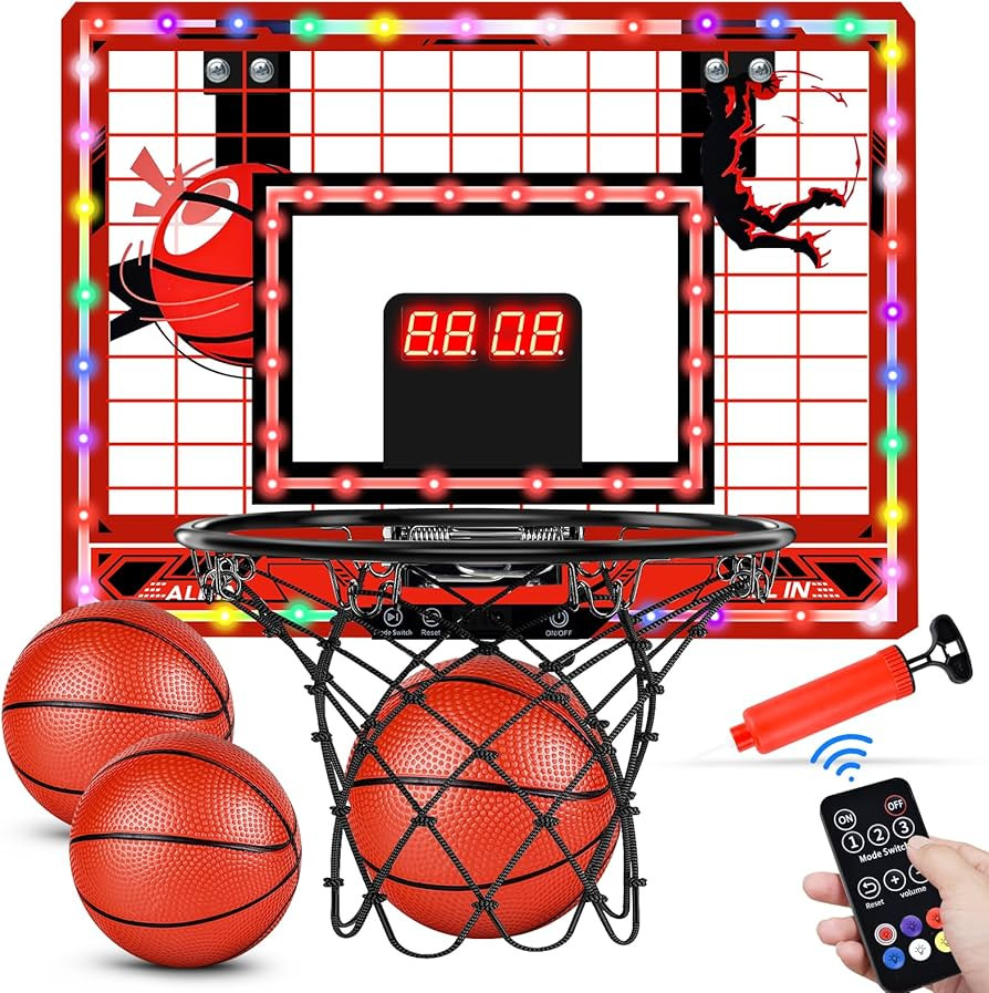 Basketball Hoop Indoor for Kids-Over The Door Mini Basketball Hoop with LED Light, Scoreboard, Re... | Amazon (US)