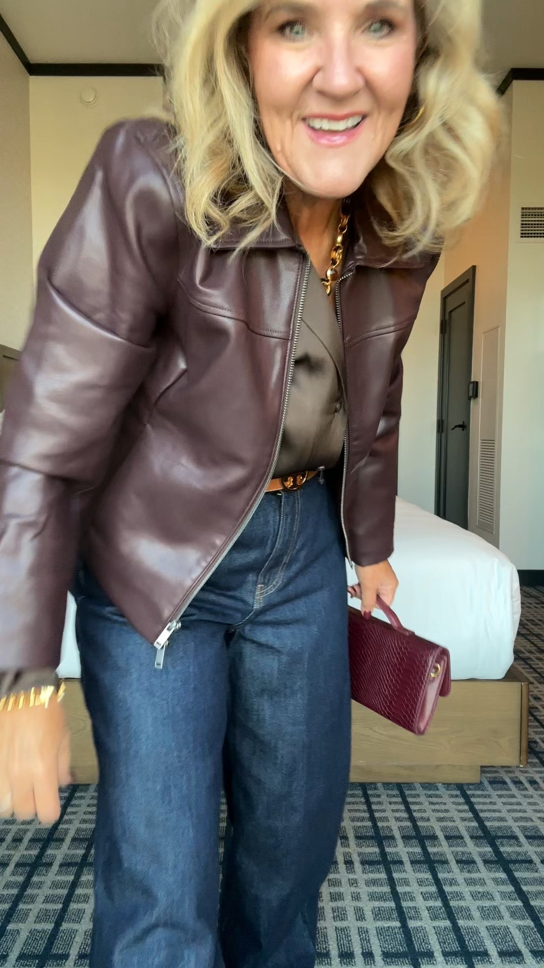 Thank you, Abercrombie for a fun night.
Faux Leather jacket, size medium 
Wide leg, Trouser jeans size 29 regular 
Quince blouse size large
Size up a half in the sling backs 



#LTKOver40 #LTKParties #LTKCon