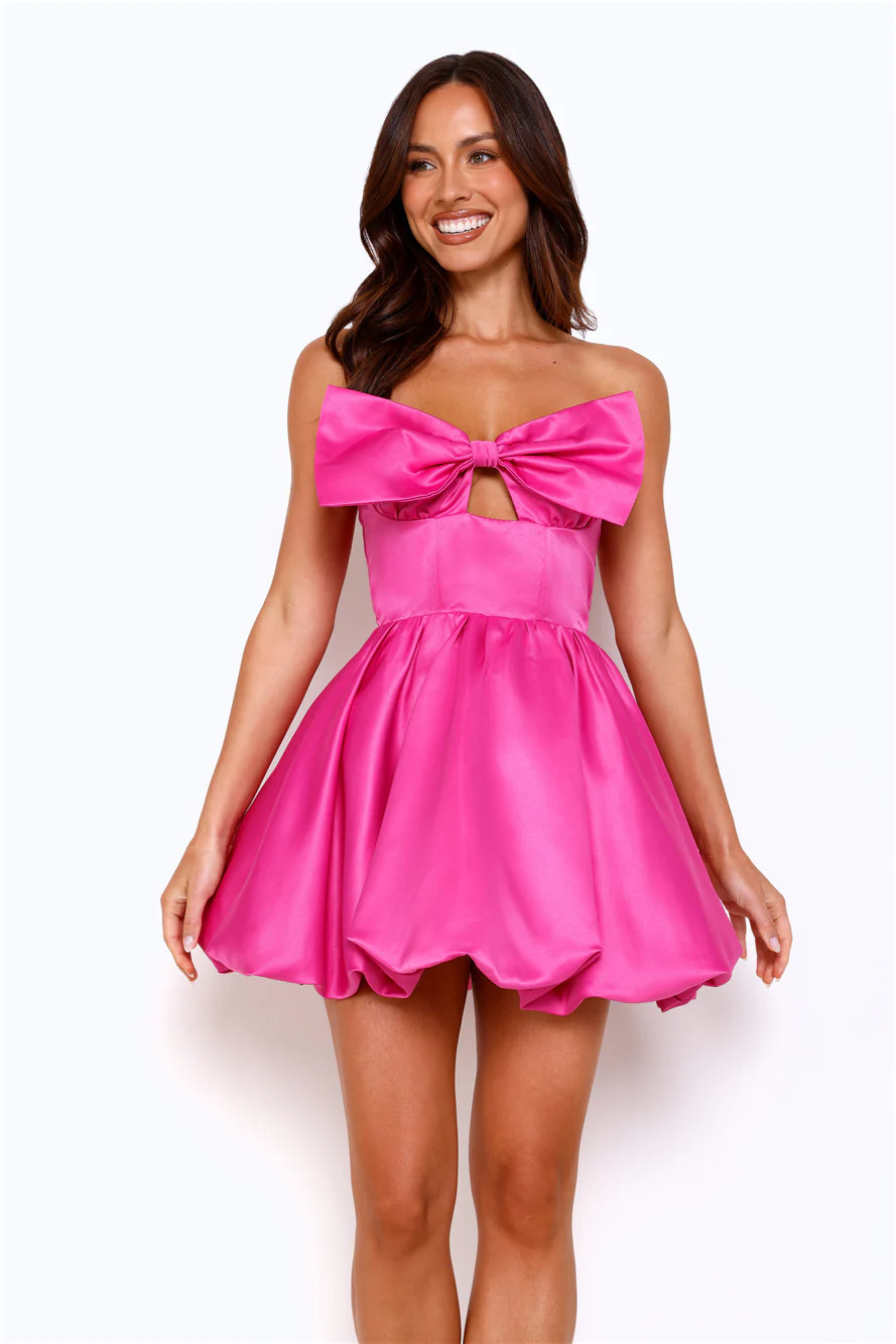 Dazzling Diva Strapless Satin Bubble Mini Dress Pink | Hello Molly (AU)