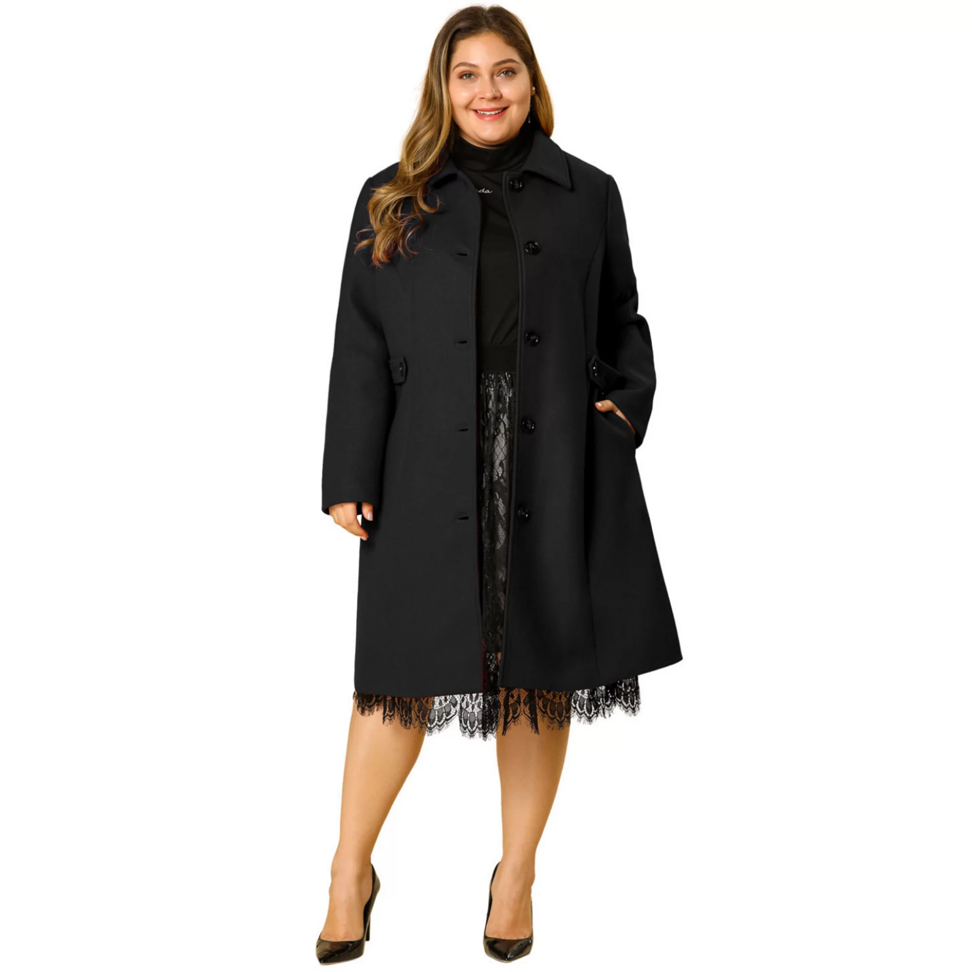 Women's Plus Size Overcoat Single Breasted Belted Long Peacoat | Kohl's