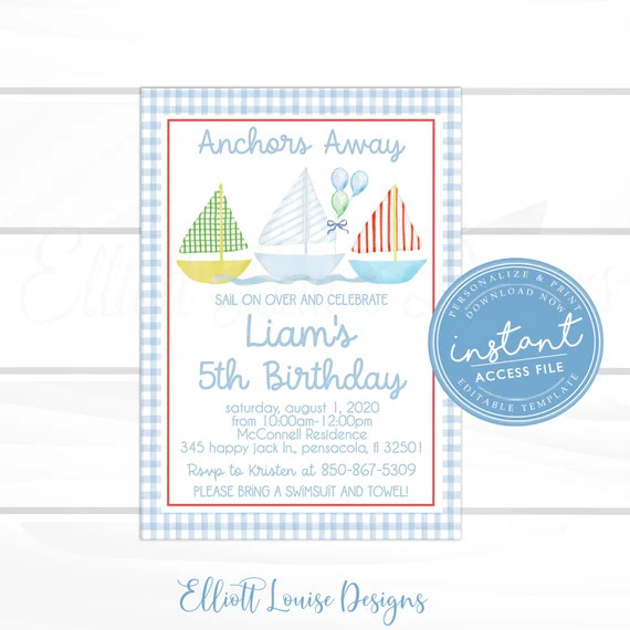 Birthday Sailing Invitation Sail Boat Birthday Invitation | Etsy | Etsy (US)