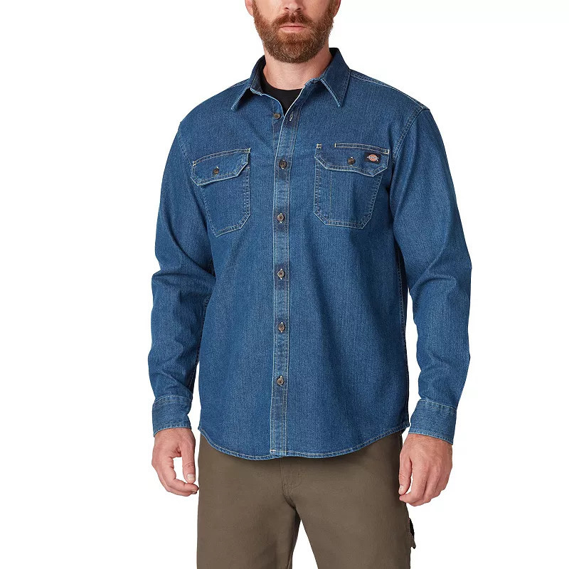 Men's Dickies FLEX Relaxed-Fit Denim Button-Down Shirt, Size: Small, Medium Blue Wash | Kohl's