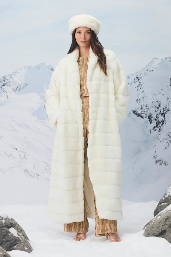 Fantastically Cozy White Quilted Faux Fur Long Coat | Lulus
