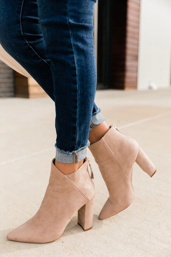 Tamera Taupe Suede Pointed Toe Booties | The Pink Lily Boutique