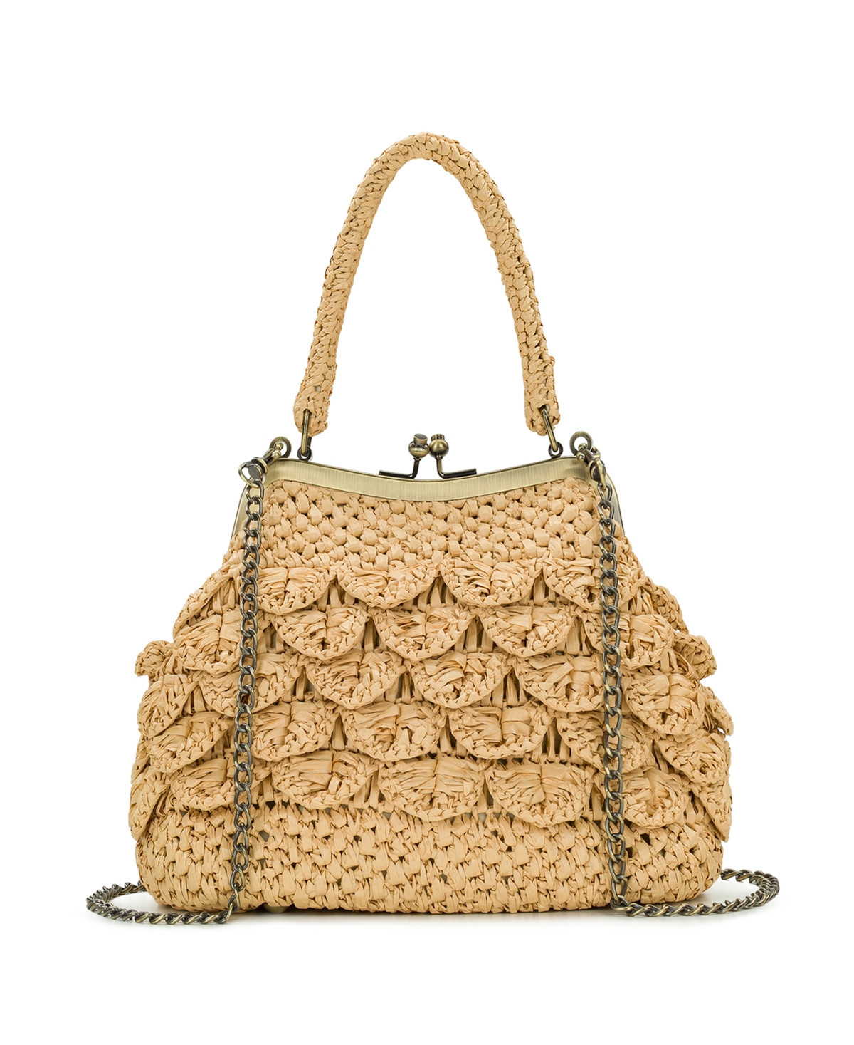 Patricia Nash Laureana Scalloped Raffia Small Frame Satchel Bag - Natural | Macy's
