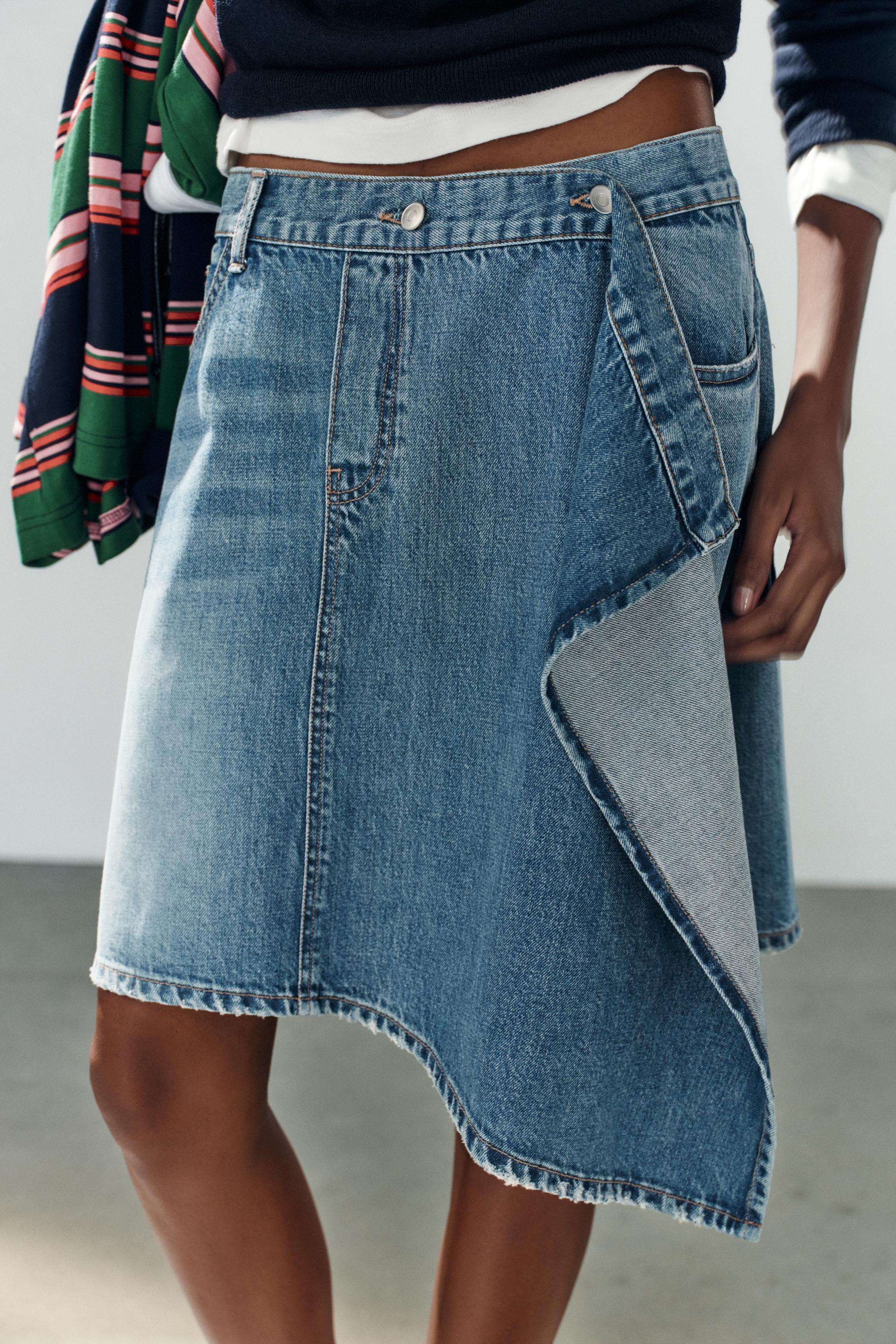 Mid-rise skirt featuring belt loops and five pockets. Asymmetric hem. Front button closure. | Zara US