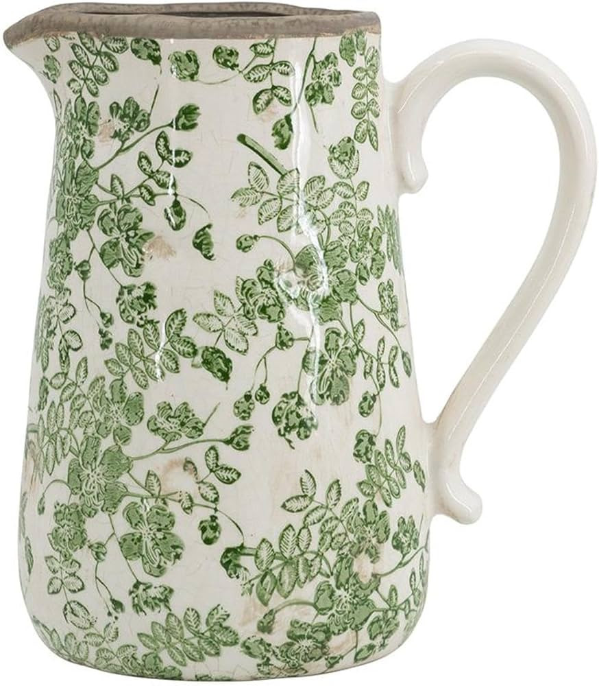 Amazon.com: T2 Concept 9” Tall White Ceramic Pitcher with Elegant Green Floral Motif Decorative... | Amazon (US)