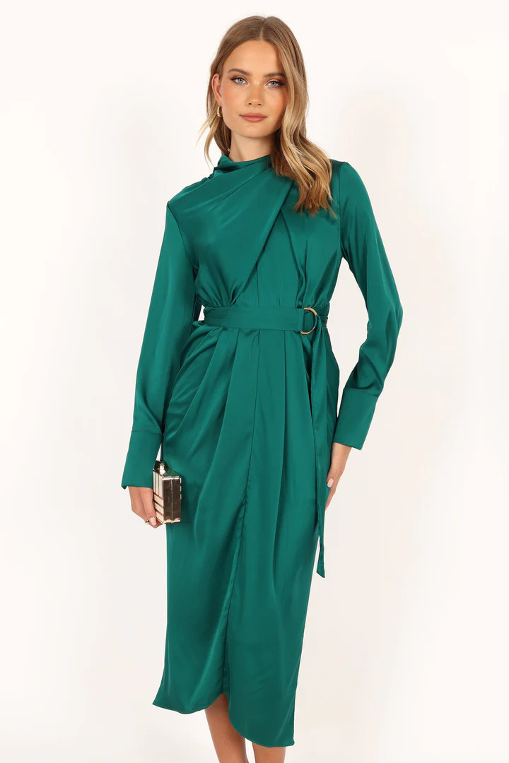 Dionne Long Sleeve Midi Dress - Emerald Green Dress - Holiday Work Party - Husbands Office Party  | Petal & Pup (US)