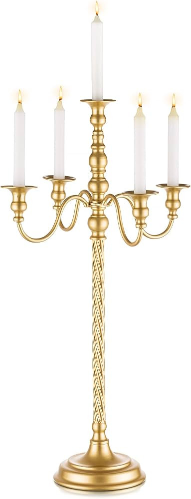 Wedding Candelabra Tall Floor Candelabras - Gold 5 Arm Candelabra, 28" Metal Spiral Candelabra Ca... | Amazon (US)
