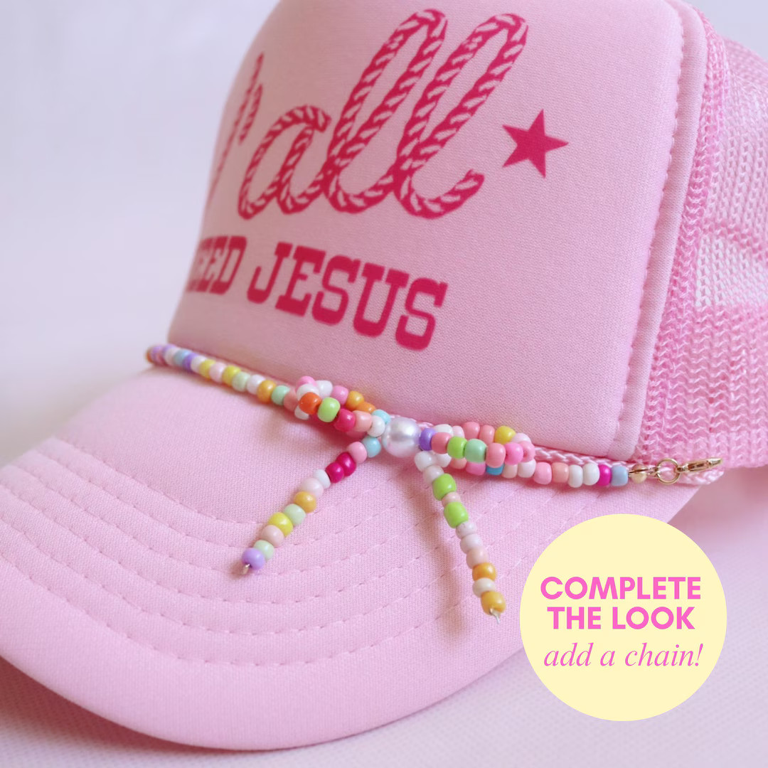 Hat Chain With Bow Hat Chain for Trucker Hat Chain Accessory With Cross Charm Hat Trendy Gift for... | Etsy (US)