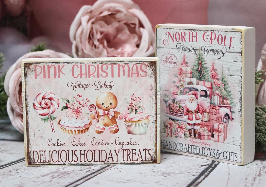 Shabby Chic Vintage Pink Christmas North Pole Santa Cookies - Etsy | Etsy (US)