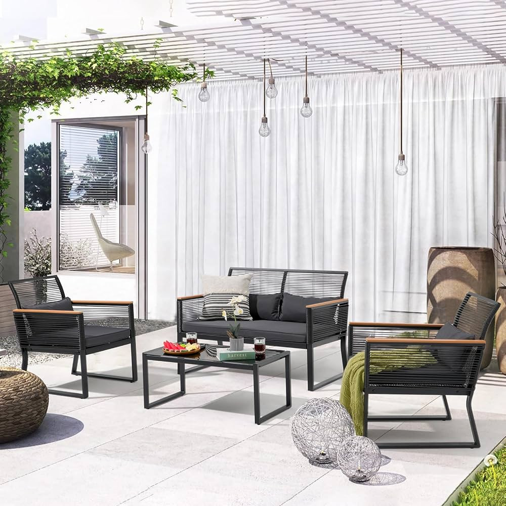 Patiorama 4 Piece Patio Furniture Set, Outdoor Wicker Bistro Set, All-Weather Black PE Rattan Con... | Amazon (US)