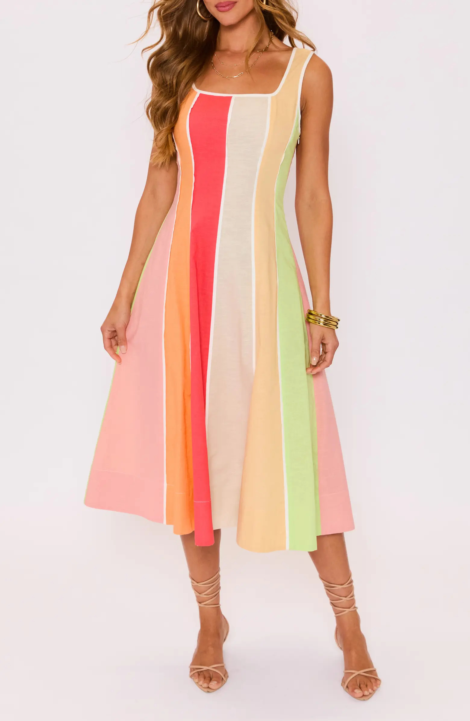 Bright Skies Stripe Cotton & Linen Midi Dress | Nordstrom