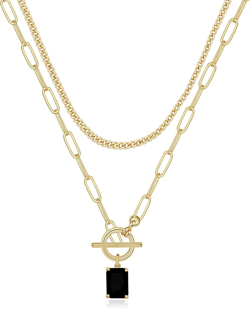 Gold Layered Necklaces for Women, 14K Gold Plated Vintage Evil Eye Queen Elizabeth Bee Sun and Mo... | Amazon (US)