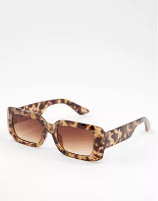 ASOS DESIGN recycled frame mid square sunglasses with corner bevel in milky tort | ASOS (Global)