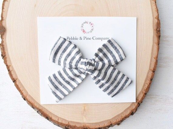 Indigo Striped Hair Bow, Pinwheel Baby Bow, Striped Pinwheel Bow, Spring Baby Bows, Striped Bow C... | Etsy (US)