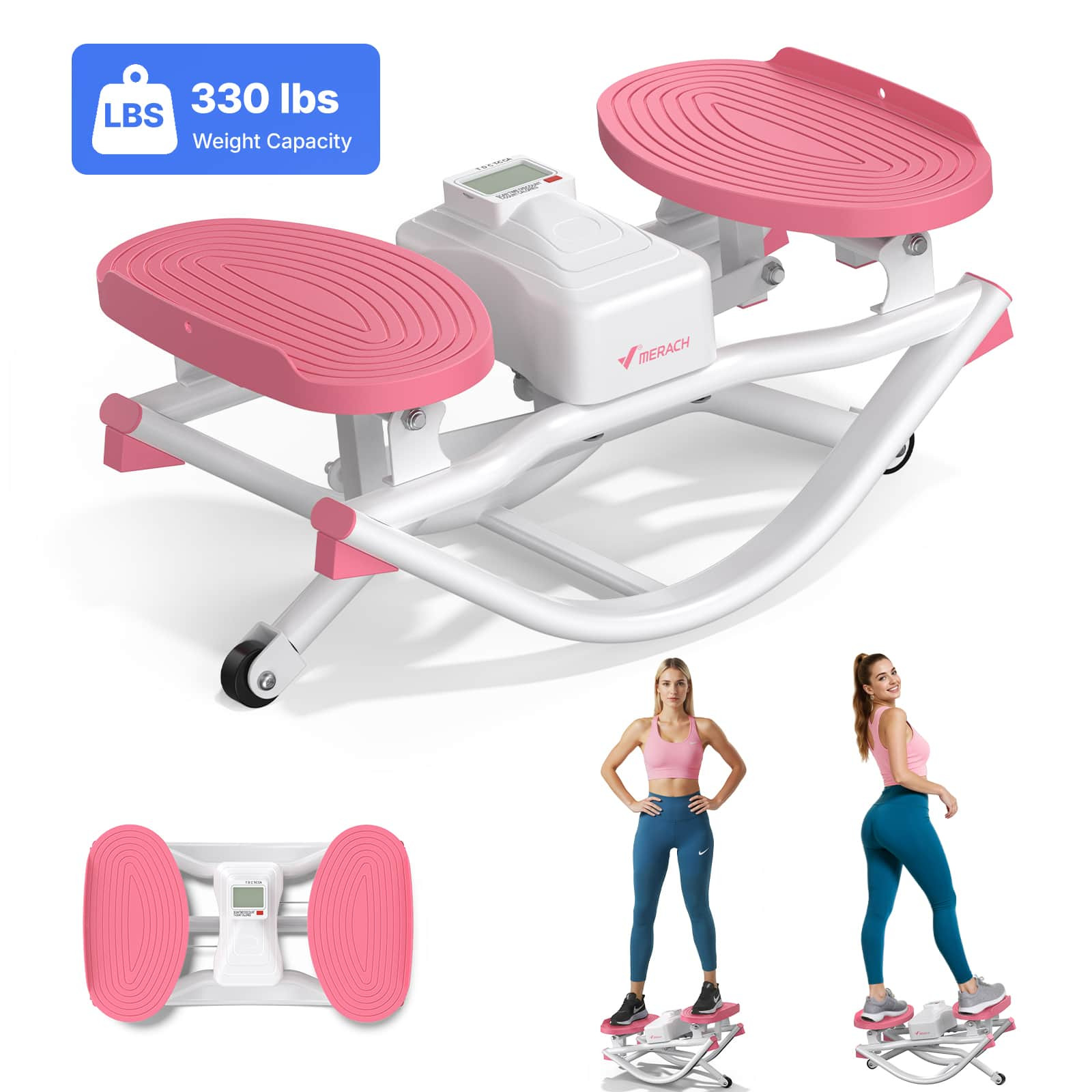 MERACH - Rocking Steppers for Exercise at Home, 3D Motion Stair Stepper with Resistance Bands for Full Body Workout - Pink | Best Buy U.S.
