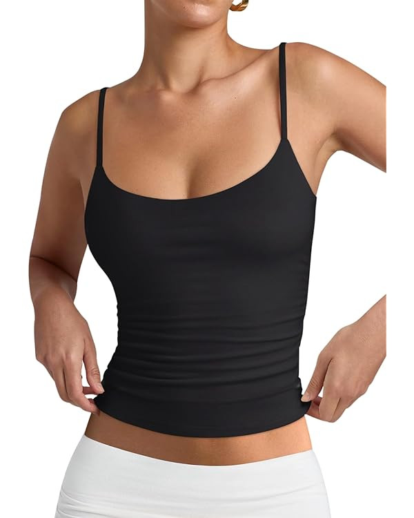 PINKMSTYLE Women's Basic Double Lined Scoop Neck Tank Tops Adjustable Cami Tank Summer Sleeveless... | Amazon (US)