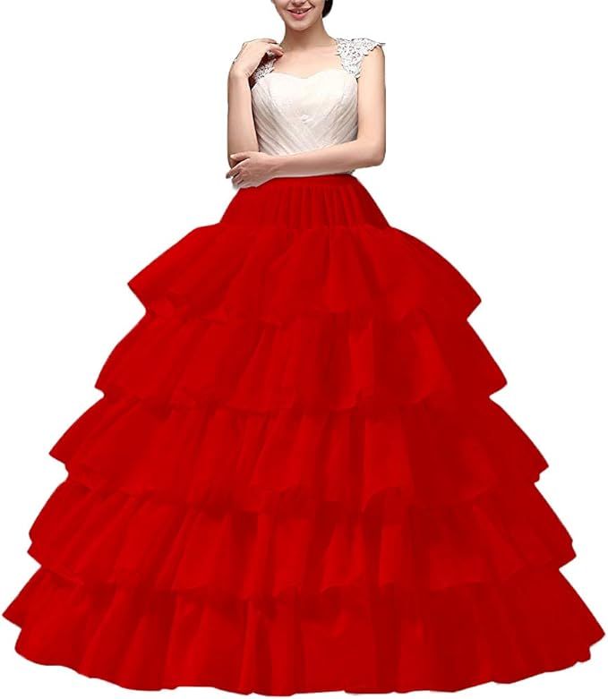 YULUOSHA Women's Crinoline Petticoat 4 Hoop Skirt 5 Ruffles Layers Ball Gown Half Slips Underskir... | Amazon (US)