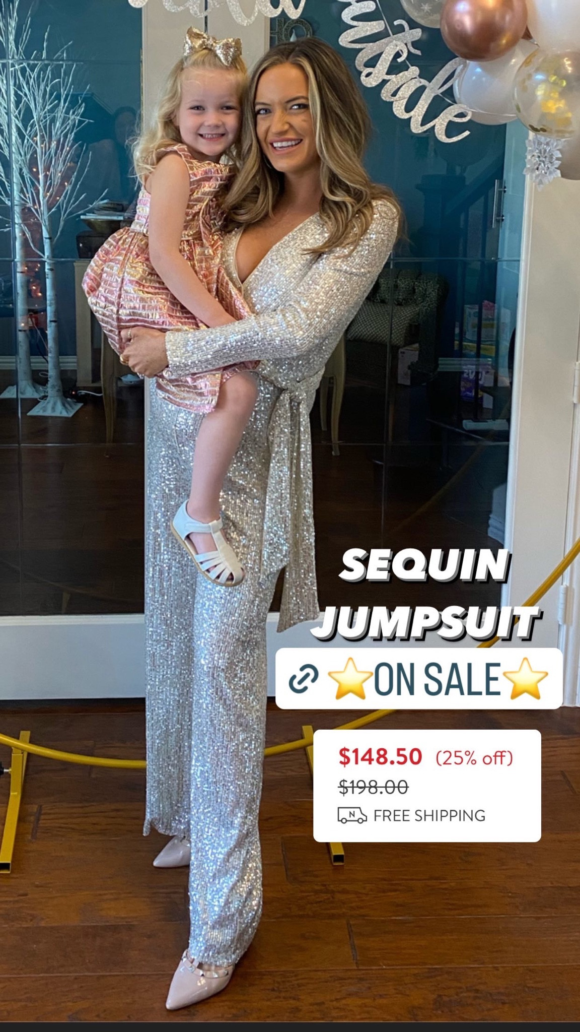 Sequin jumpsuit, New Year’s Eve outfit, Christmas, holiday outfit 

#LTKSeasonal #LTKHoliday #LTKsalealert