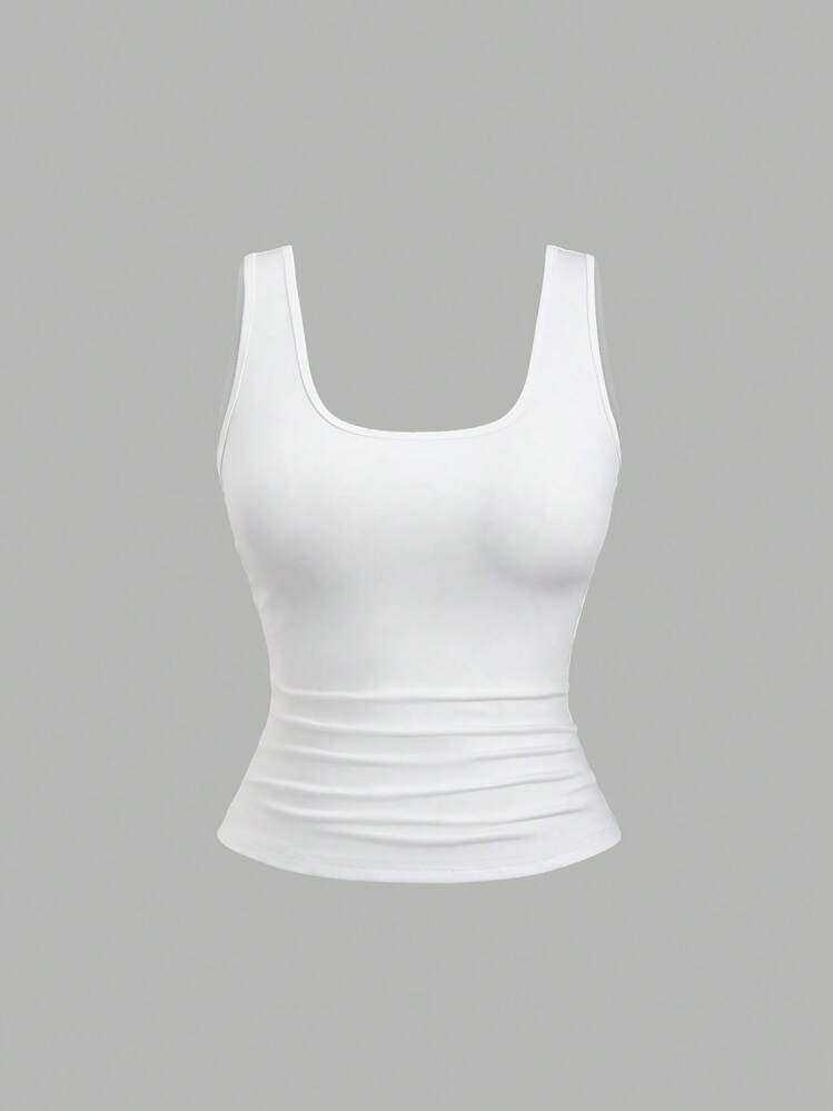 Sweetra Summer Casual Fashion Plus Size Solid Color Slim Fit Tank Top | SHEIN