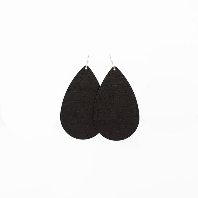 Black Cork Leather Earrings | Nickel and Suede