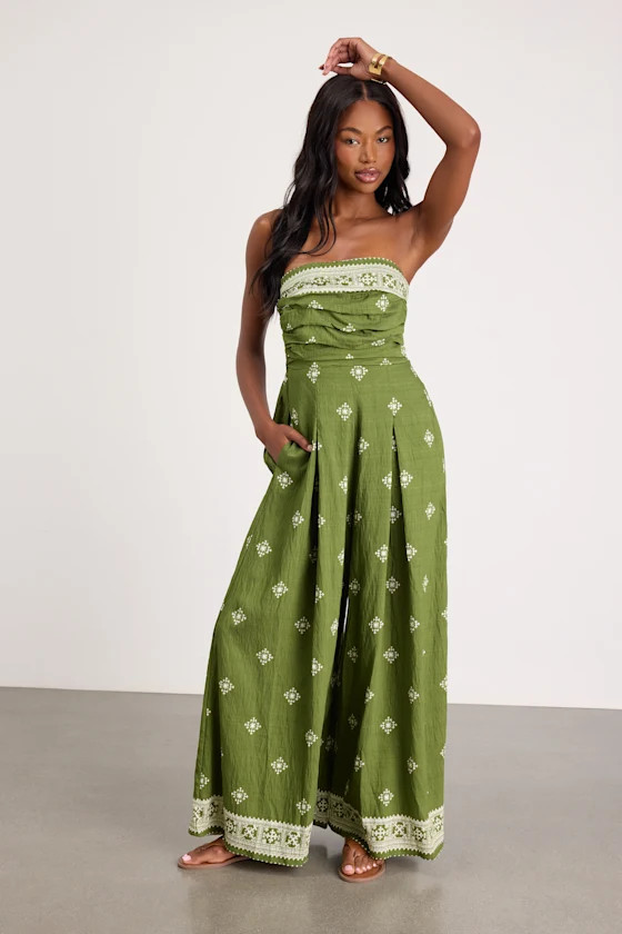Alvaro Green Boho Print Tie-Back Jumpsuit | Lulus