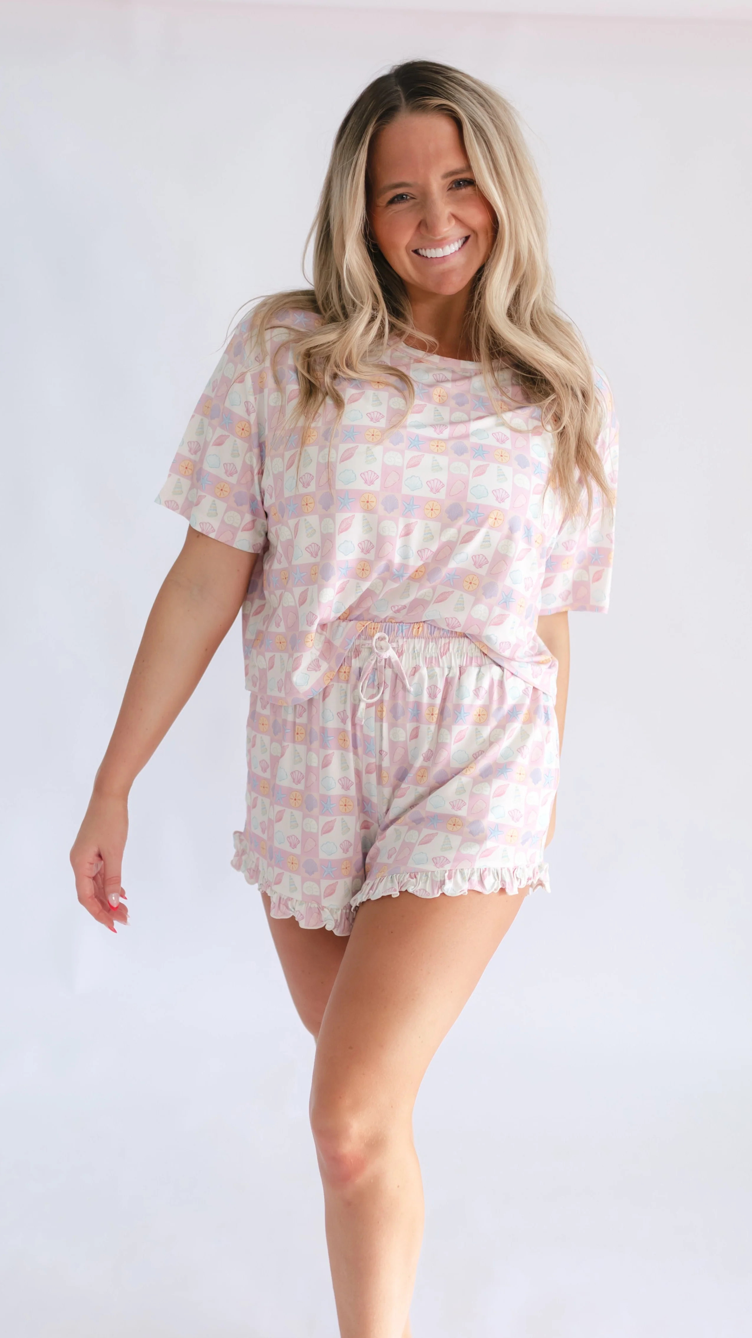 Women's Ruffle Short Set in Sea Shells | Silks Design