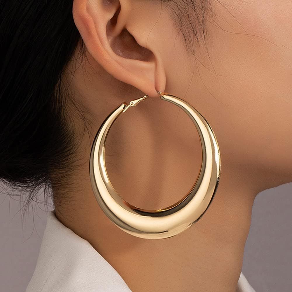 Missgrace Fashion Women Bohemian Dainty Gold Hoop Circle Statement Earrings Sexy Trendy Unique Sh... | Amazon (US)
