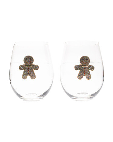 2pk Jeweled Gingerbread Stemless Glasses | TJ Maxx