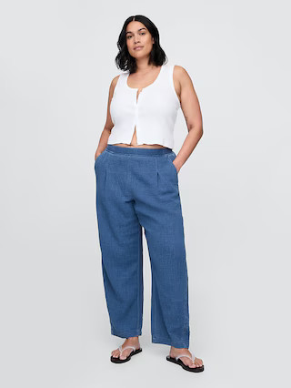 Crinkle Gauze Denim Easy Barrel Pants | Gap (US)