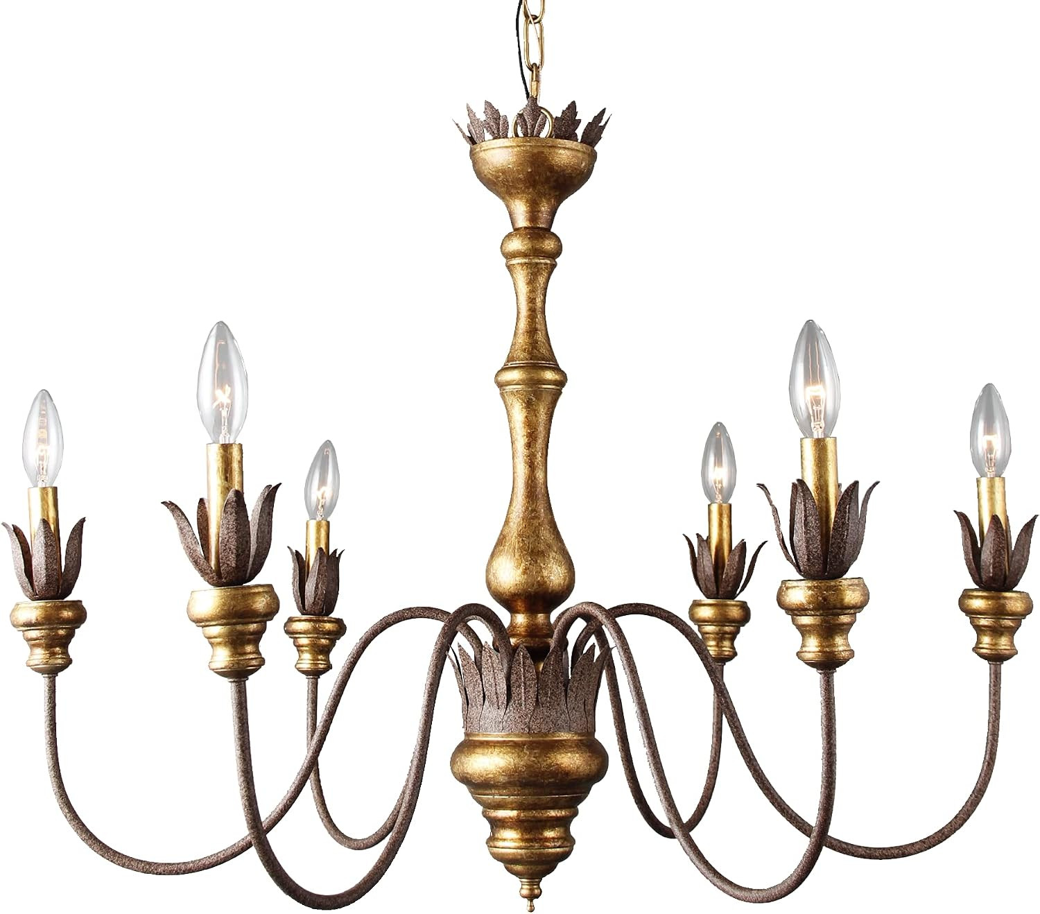 31 Inches Wide Weathered Cottage Chandelier Leaf-Shaped Metal Long Curving Arms Vintage-Look Foye... | Amazon (US)