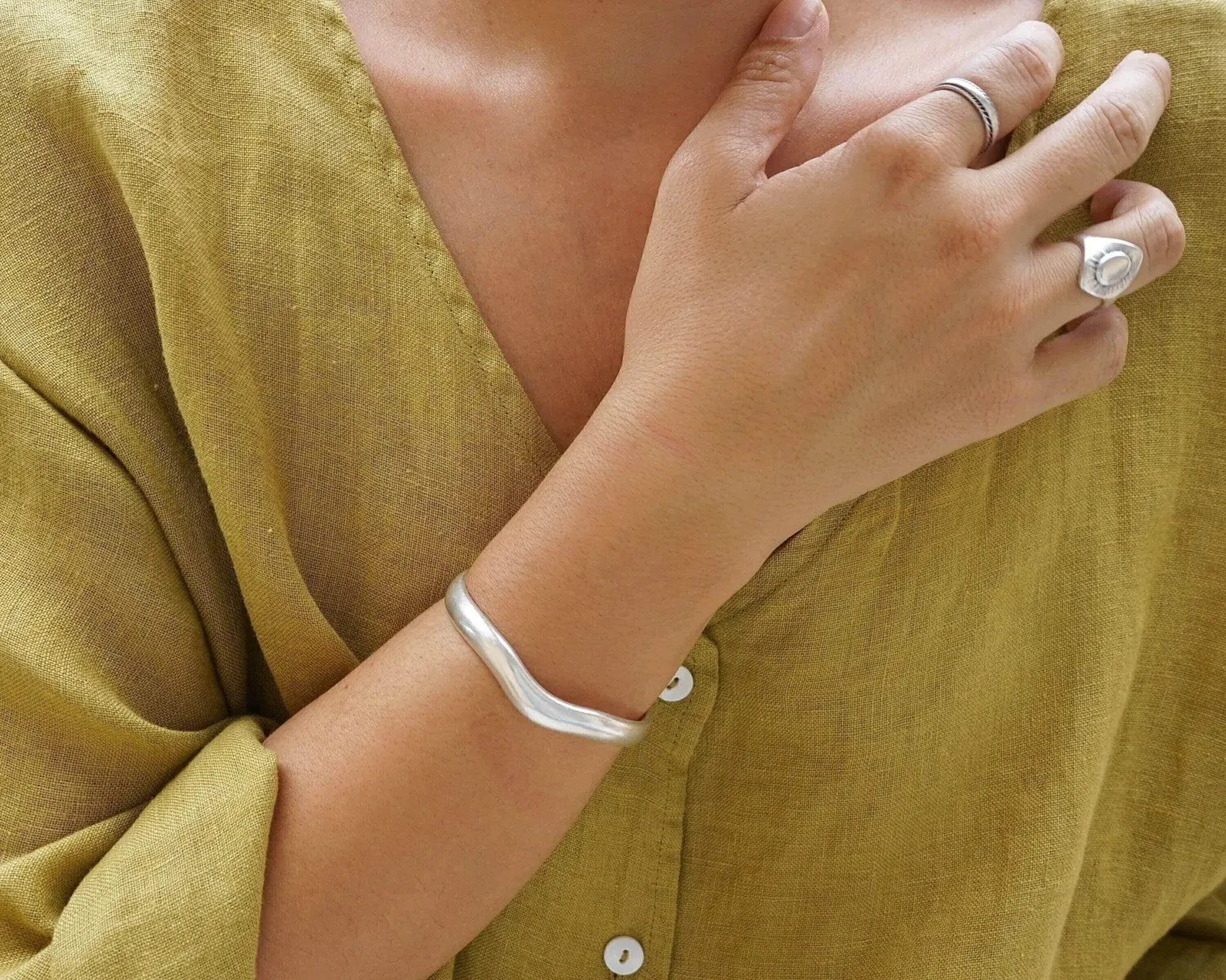 Silver Bold Irregular Shape Cuff, Thick Silver Plated Bracelet, Stacking Statement Bracelet Boho ... | Etsy (US)