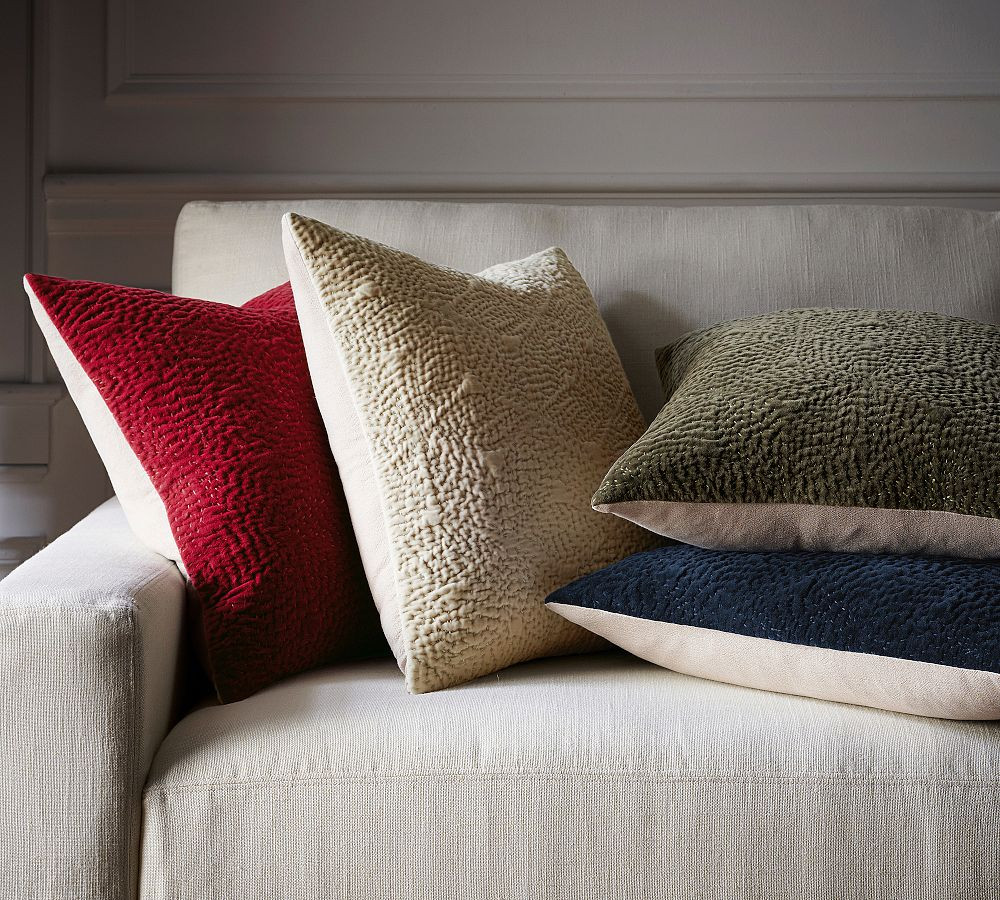 Follette Quilted Velvet Pillow Cover | Pottery Barn (US)